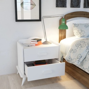 Hanah Home noptiera, PAL melaminat 18mm, 60x42.1x58.6 cm, 2 sertare, rafturi depozitare, picioare 12cm, alb - Verificat A · Re-Bloom - Img 4