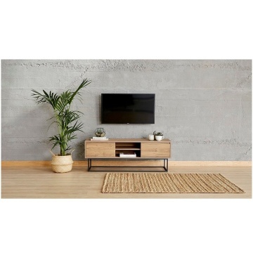 Kalune Design Angelina comoda TV 140x40x50 cm, PAL 18mm laminat, 2 sertare, picioare metal 22cm, rafturi multiple, fixabil perete, nuc si negru - Verificat A · Re-Bloom - Img 2
