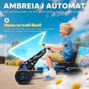 Kart cu pedale copii 3-6 ani, roti EVA antiderapante, suport pahar, max 50kg, Albastru - Verificat A · Re-Bloom - Img 6