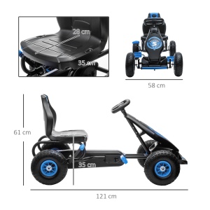 Kart cu pedale pentru copii cu scaun reglabil si frana de mana, PP/metal, 121x58x61 cm, scaun 35x28x35cm, roti cauciuc Φ28cm, capacitate 50kg, certificat EN71, varsta 3+/recomandat 5-12 ani, albastru/negru - Verificat A · Re-Bloom - Img 3