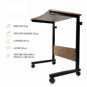 Kiwari Trek birou mobil, MDF/metal, suporta 30kg, 60x40x95cm, Maro/Negru - Verificat A · Re-Bloom - Img 3