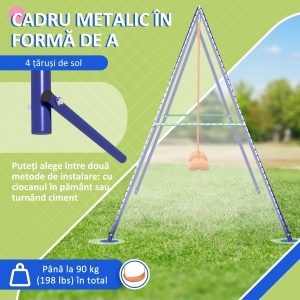 Leagan pentru copii cu 2 scaune, otel/PP, 269x160x180 cm, scaun 33.5x17x9cm/inaltime 45cm, capacitate 45kg/scaun, certificat EN71, varsta 3-8 ani, 4 tarusi inclusi, albastru/verde/portocaliu - Verificat A · Re-Bloom - Img 6