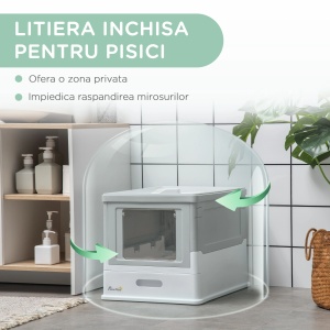 Litiera pentru pisici Re-Bloom, polipropilena, alb/gri, 47,5 x 35,5 x 36,7 cm, Resigilat, Grad A - Img 5