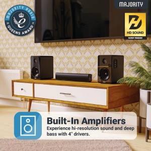Majority D40 boxe PC active 2.0 Bluetooth HiFi, 60W, intrare optica/RCA/USB/AUX, drivere 4", dulap lemn masiv, telecomanda inclusa - Verificat A · Re-Bloom - Img 4