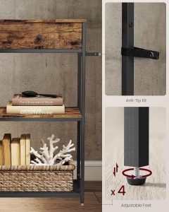 Masa tip consola Vasagle, 2 sertare, otel/PAL, negru/maro rustic, 24 x 76 x 80 cm, Resigilat, Grad A - Img 5