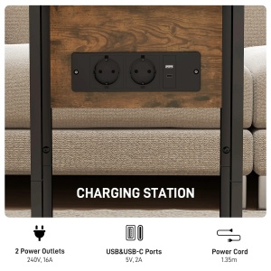 Masuta de cafea extensibila tip C cu 2 statii incarcare Re-Bloom, MDF/metal, 39x29x57 cm, blat 39x29-58 cm, USB+USB-C 5V2A, 10 kg, maro rustic/negru - Verificat A · Re-Bloom - Img 5