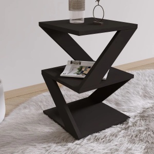 Masuta laterala living 29.6x54.2x29.6 cm, PAL melamina 100%, grosime 18mm, rafturi multiple, negru - Verificat A · Re-Bloom - Img 2