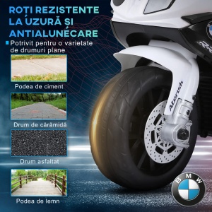 Motocicleta electrica BMW pentru copii, baterie 6V, polipropilena/otel, negru/alb, 66 x 37 x 44 cm, Resigilat, Grad A - Img 5