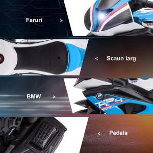 Motocicleta electrica copii Re-Bloom BMW HP4, 6V 30W, PP/metal, 82.5x42x54 cm, 3 roti, muzica, autonomie 45 min, varsta 18-60 luni, 30 kg, albastru/rosu/negru - Verificat A · Re-Bloom - Img 5