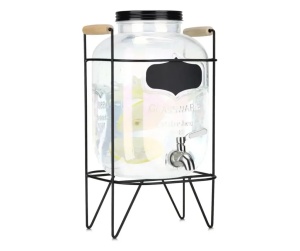 Navaris dozator bauturi sticla borosilicata rainbow irizat, 5L, Ø16x27cm, 2kg, robinet inox, stand metalic, manere lemn, rezistenta -20°C/300°C, transparent/rainbow - Verificat A · Re-Bloom