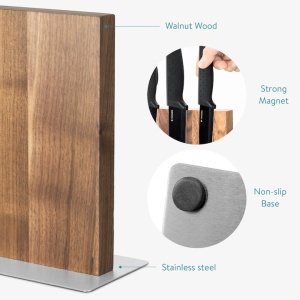 Navaris suport magnetic dublu cutite, lemn nuc/otel inoxidabil, 25x23x10 cm, suprafata magnetica 22.5x22x2.5 cm, 1506g, baza anti-alunecare - Verificat B · Re-Bloom - Img 3