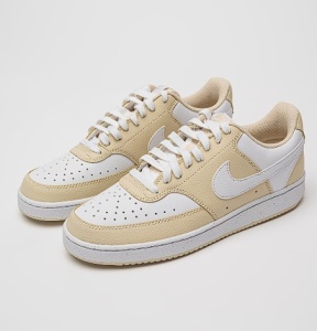 Nike, Pantofi sport Court Vision de piele ecologica, Alb, Bej deschis, 40.5, Resigilat, Grad A