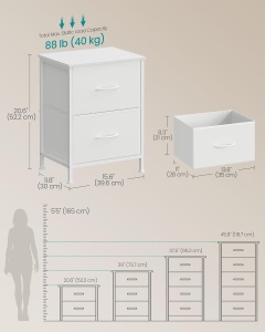 Noptiera cu 2 sertare Songmics, MDF/PAL/textil, alb, 39,6 x 30 x 52,2 cm, Resigilat, Grad A - Img 2