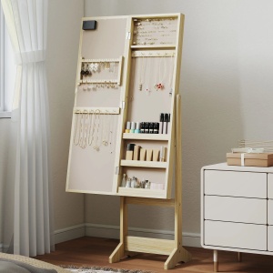 Oglinda cu spatiu de depozitare, LED, MDF/sticla, natur, 36 x 30 x 136 cm, Resigilat, Grad A - Img 2