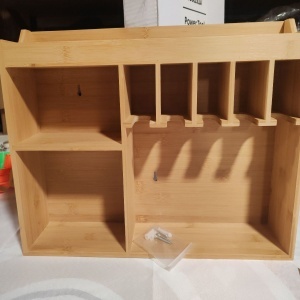 Organizator de scule electrice, montare pe perete, cu 5 sloturi agatare, depozitare solida a sculelor din lemn, garaj, atelier, depozit, Resigilat, Grad A - Img 5