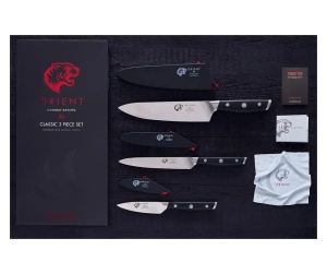 Orient Carbon Series set 3 cutite bucatarie, otel inoxidabil german X50 Ultra+ 56HRC, cutit bucatar 20cm + utilitar 15cm + legume 9.5cm, capace protectie incluse, negru - Verificat A · Re-Bloom - Img 5