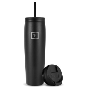 Pahar din otel inoxidabil IRON °FLASK, cu pai si 2 capace, izolat, rece 20 ore / cald 5 ore, negru, 830 ml - Img 2