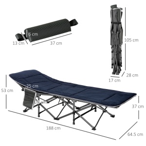 Pat pliabil de camping, otel/Oxford/spuma LDPE, 188x64.5x53 cm pliat 28x17x105 cm, inaltime 37cm, perna 37x13cm + husa transport 28x25cm incluse, capacitate 150kg, albastru - Verificat A · Re-Bloom - Img 3