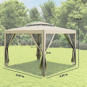 Pavilion gradina 3x3m cu plasa tantari, acoperis dublu, cadru metal, Bej - Verificat A · Re-Bloom - Img 3