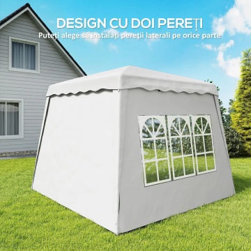 Pavilion pliabil 240x240x250 cm, baza 289x289 cm, 2 laterale, acoperis poliester impermeabil UV50+, inaltime reglabila, cadru otel, alb - Verificat A · Re-Bloom - Img 6