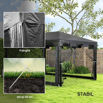Pavilion pliabil 4x3 m cu plasa tantari 395x295 cm, inaltime 255 cm, 4 pereti plasa, 2 usi fermoar, metal vopsit pulbere, PE rezistent UV, gri inchis - Verificat A · Re-Bloom - Img 5