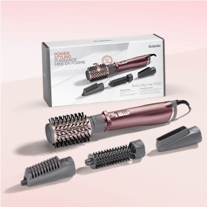 Perie rotativa BaByliss AS960E, 1000W, Ionizare, 4 Accesorii, 2 Setari temperatura/viteza, Cool-Shot, geanta depozitare, Roz-Gri, Resigilat, Grad A - Img 2