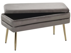 Produs Resigilat Banca tapitata Re-Bloom Durham cu spatiu de depozitare, 79x37x43 cm, catifea, picioare metal, 100 kg, gri/auriu - Verificat A - Img 3
