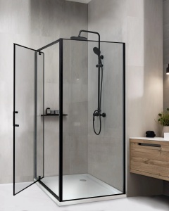 Produs Resigilat Cabina de dus Re-Bloom Darli, 90x90x185 cm, sticla securizata 6mm, cadru aluminiu, usa reversibila, negru transparent - Verificat A - Img 2