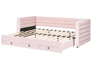 Produs Resigilat Canapea extensibila cu depozitare Re-Bloom Meudon, catifea/placaj/MDF, 235x105-180x75 cm, somiera 16 lamele, suprafata dormit 90-180x200 cm, 150 kg, roz pastel - Verificat A - Img 6