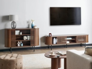 Produs Resigilat Comoda TV Re-Bloom Taroon, PAL/otel, 180x40x50 cm, picioare 20 cm, maro inchis - Verificat A - Img 6