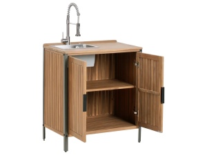 Produs Resigilat Dulap bucatarie exterior cu chiuveta Re-Bloom Ivrea, lemn salcam certificat/aluminiu, 80x50x92 cm, robinet inclus, maro/gri/argintiu - Verificat A - Img 3