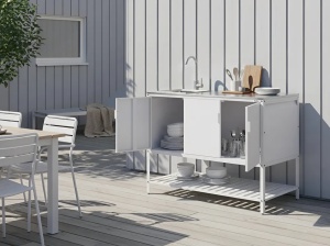 Produs Resigilat Dulap bucatarie exterior cu chiuveta Re-Bloom Maenza, otel/inox, 120x60x127 cm, bazin 38x32x18 cm, robinet+tevi incluse, 20 kg, alb/argintiu - Verificat A - Img 3