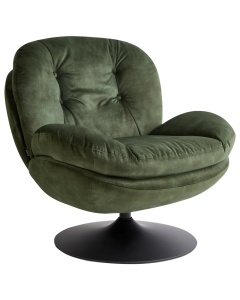 Produs Resigilat Fotoliu rotativ Re-Bloom Nolvik, catifea/otel, 82x85x82 cm, rotire 360°, spuma, 250 kg, verde inchis/negru - Verificat B