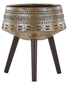 Produs Resigilat Ghiveci decorativ Re-Bloom Vardiani, fibra de argila/lemn fag, diametru 50 cm, 27.7L, pictat manual, rezistent UV si apa, auriu/negru - Verificat A