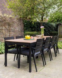 Produs Resigilat Masa extensibila de gradina Re-Bloom Tofane, lemn/plastic/aluminiu, 198-248x90x77 cm, 8 persoane, 160 kg, negru/maro - Verificat A - Img 3
