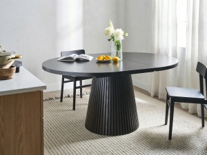 Produs Resigilat Masa extensibila Re-Bloom Moore, MDF/furnir frasin, ovala 120-160x120x76 cm, 6 persoane, 100 kg, negru - Verificat A - Img 3