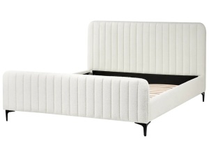 Produs Resigilat Pat matrimonial Re-Bloom Lunan, 160x200 cm, textil/metal/placaj, somiera 26 lamele arc, tablie 167x101 cm, 200 kg, alb - Verificat A - Img 2