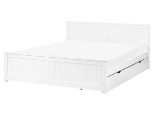 Produs Resigilat Pat Re-Bloom Sabran, 160x200 cm, lemn de pin/MDF, 2 sertare, somiera 2x16 lamele, tablie 169x82 cm, 240 kg, alb - Verificat A - Img 3