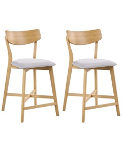 Produs Resigilat Set 2 scaune de bar Re-Bloom Hope, lemn cauciuc/textil, 49x54x93 cm, 110 kg, natur/gri - Verificat A