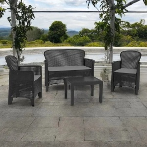 Progarden set mobilier gradina Jungle 4 piese, polipropilena, canapea 2L 113x57x57.5 cm + 2 scaune 59x57x85.5 cm + masa 59x46x40 cm, perne incluse, antracit - Verificat A · Re-Bloom - Img 3