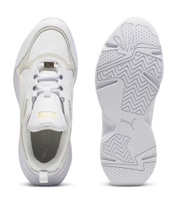 Puma, Pantofi sport cu garnituri de piele intoarsa Cassia Lux, Alb, Bej deschis, 38, Resigilat, Grad A - Img 3
