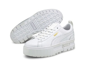 Puma, Pantofi sport flatform de piele Mayze Classic, Alb, 40, Resigilat, Grad A