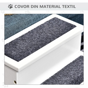 Scara din lemn cu 3 trepte pentru animale Re-Bloom, lemn pin/covor panza, 44.5x40.5x38 cm, 30 kg, alb - Verificat A · Re-Bloom - Img 4