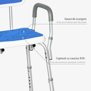 Scaun de dus cu cotiere Re-Bloom, pentru varstnici/persoane cu dizabilitati, aliaj de aluminiu/HDPE/EVA, alb/albastru, 56,5 x 53,5 x 74-87cm, Resigilat, Grad A - Img 2