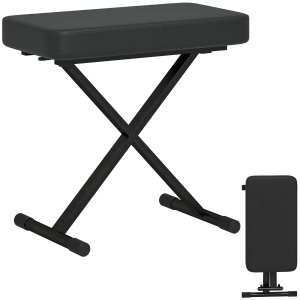 Scaun pentru pian, reglabil/pliabil, piele ecologica/spuma/metal, negru, 60 x 32 x 53-63 cm, Resigilat, Grad A