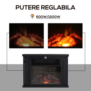 Semineu electric Re-Bloom, 600W/1200W, plastic/metal, negru, 34 × 17× 25 cm, Resigilat, Grad A - Img 6