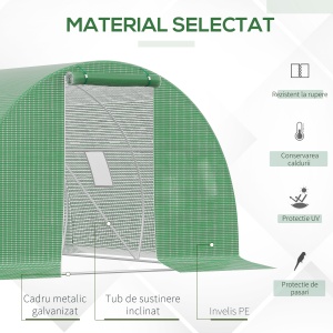 Sera tunel de gradina Re-Bloom, otel galvanizat/PE, 300x300x200 cm, usa 100x180 cm cu incuietoare, 4 ferestre 38x38 cm, anti-vant nivel 3, verde - Verificat A · Re-Bloom - Img 3