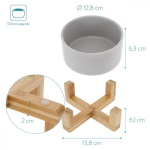 Set 2 Boluri pentru pisici si caini cu suport din bambus Navaris, 550 ml, Gri, 48350.1.22, Resigilat, Grad A - Img 4