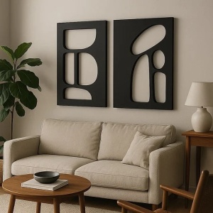 Set 2 decoratiuni de perete MDF, 2x50x70 cm, design modern elegant, negru - Verificat A · Re-Bloom - Img 2