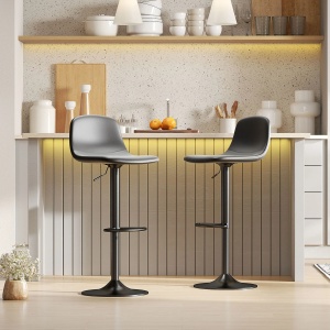 Set 2 scaune de bar cu spatar, piele ecologica/otel/spuma, negru, 40,5 x 44 x 84-104 cm, Resigilat, Grad A - Img 4